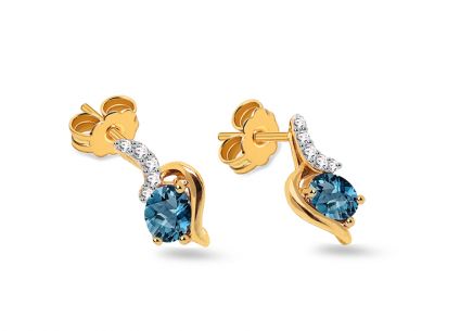 Goldohrringe mit London Blue Topasen und Diamanten 0,040 ct Trinette