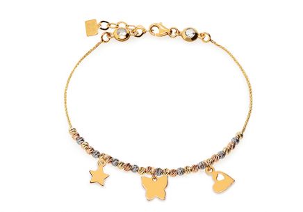 Armband mit dreifarbigen Perlen und Fliege, Herz- und Sternanhängern