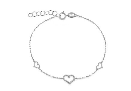 Originelles Armband mit Herzen Klare, Weißgold 9K
