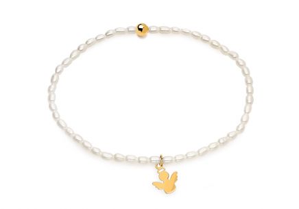 Perlenarmband mit einem Engel aus Gelbgold, 9K