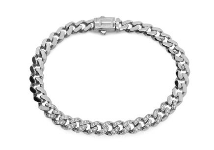 Armband aus Weißgold Miami Cuban 6,5 mm mit Zirkonen