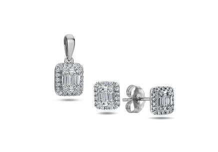 Set Ohrringe und Anhänger mit Baguette Diamanten