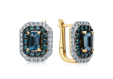 Brillant Goldohrringe mit London Blue Topas 2,620 ct