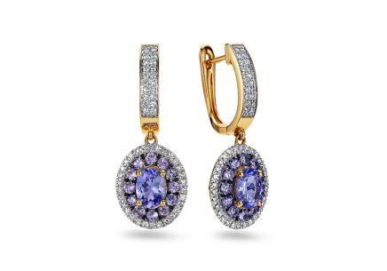 Goldene Diamantohrringe mit Tansanit 0,620 ct