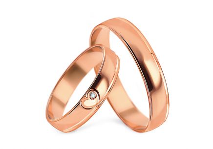 Romantische Eheringe mit Herz und Zirkon, Breite 4 mm