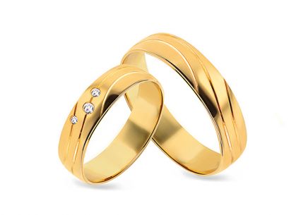 Gold Eheringe mit Wellen und Zirkonen, Breite 4 bis 8 mm