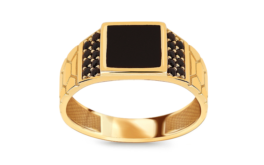 Herren Goldring mit Onyx und schwarzen Zirkonen - IZ10667